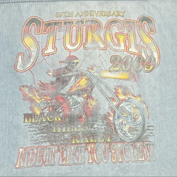 Bikercore V Twin Motorcycle Apparel Sturgis 69th Anniversary 2009 Denim Shirt 2X - Picture 2 of 9
